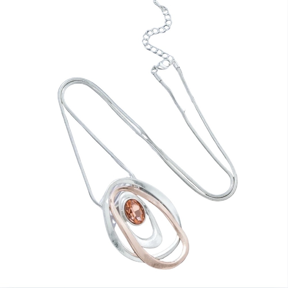 Pink Mixed Metal Statement Pendant Necklace – Bold Modern Design with Adjustable